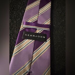 Sean John Elegant Purple and Gold Striped Tie